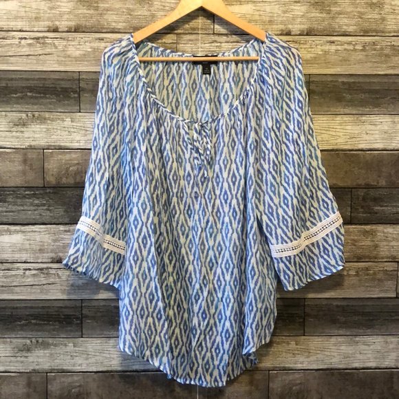 AGB Tops - AGB Women's Blue White Ikat Top